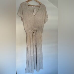 Sienna Sky Cream Midi Dress with Tie Waist and pockets